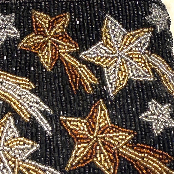 Neiman Marcus Beaded Shooting Stars Small Evening Bag Zipper Black/Silver/Gold - Picture 3 of 7